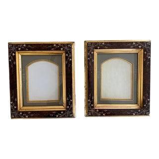 Antique Picture Frames With Original Patent Label, Gold Ornamented Bevel - Pair For Sale