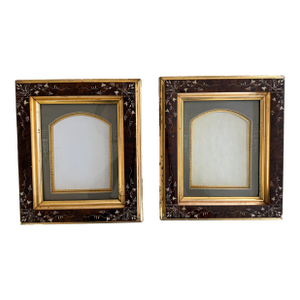 Antique Picture Frames With Original Patent Label, Gold Ornamented Bevel - Pair