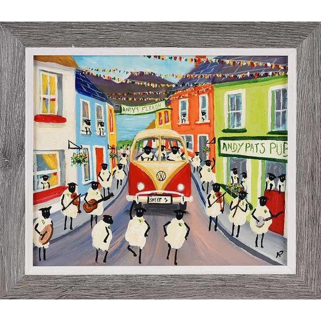 Contemporary Sheep in a Vw Split Screen Camper Van Celebrating St Patricks Day in Ireland For Sale - Image 3 of 5
