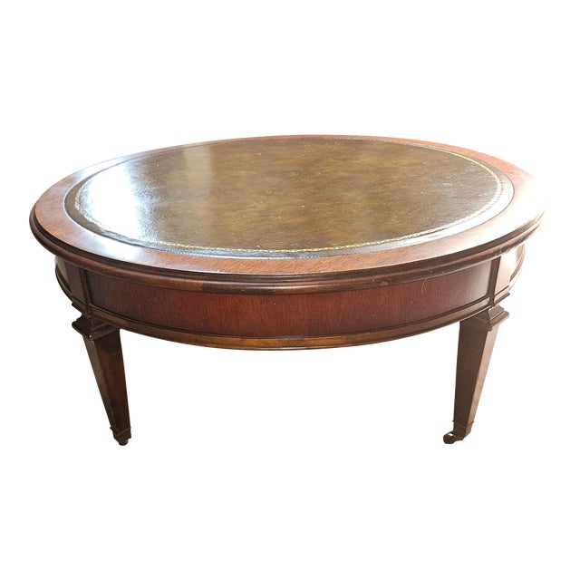 1960s Mid Century Leather Top Coffee Table on Casters by Mersman For Sale