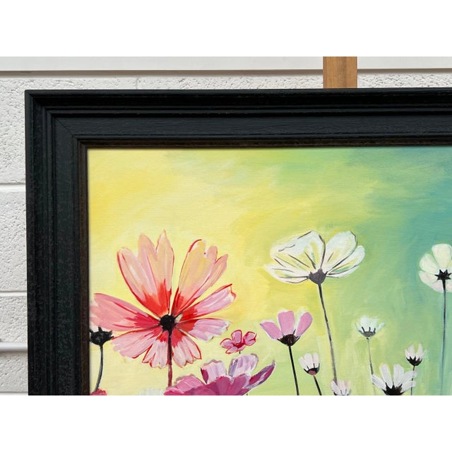 Textile Angela Wakefield Design Study of Wild Pink & White Flowers on a Yellow & Turquoise Background, 2023 For Sale - Image 7 of 12