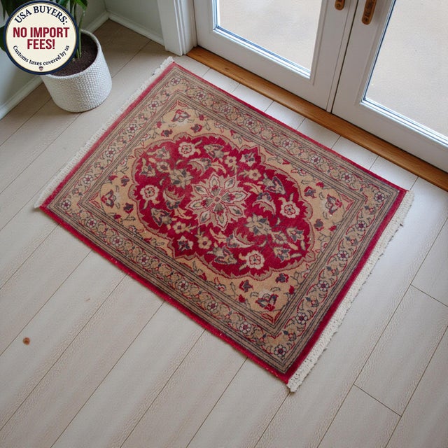 Vintage Turkish Oushak Rug 1' 8" x 2' 4" Small Hand-Knotted Wool Mat 1970 This exquisite hand-knotted Oushak rug brings a...