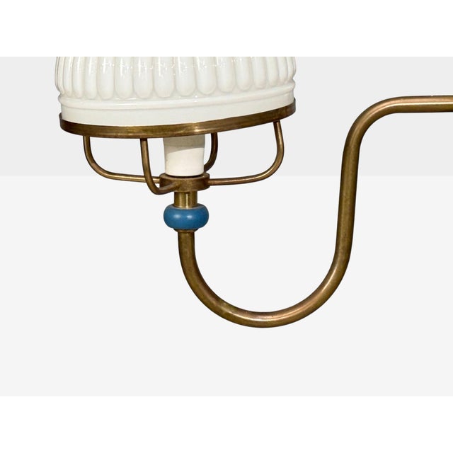 1940s Swedish Modern, Pendant Light, Blue Lacquered Wood, Glass, Brass For Sale - Image 12 of 12