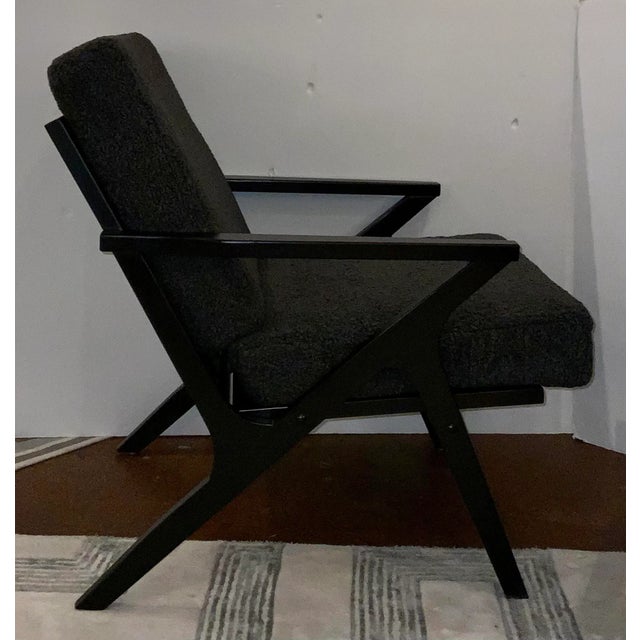 Mid-Century Modern Style Dark Gray Boucle Lounge Chair For Sale - Image 4 of 6