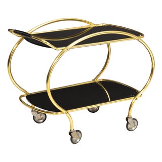 Hollywood Regency Brass Serving Trolley Cocktail Table For Sale
