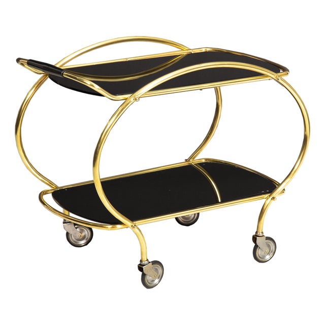 Hollywood Regency Brass Serving Trolley Cocktail Table For Sale