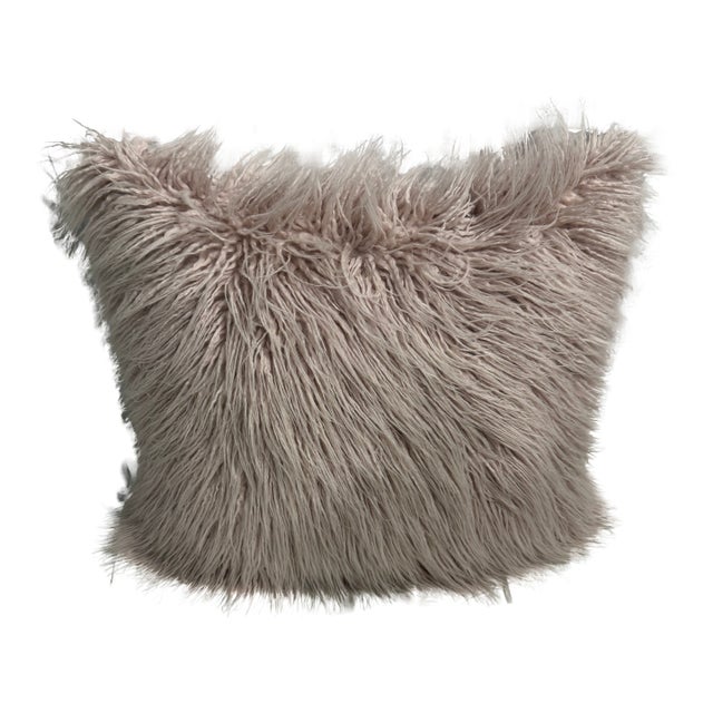 Dusty Pink Mongolian Faux Fur Pillow For Sale
