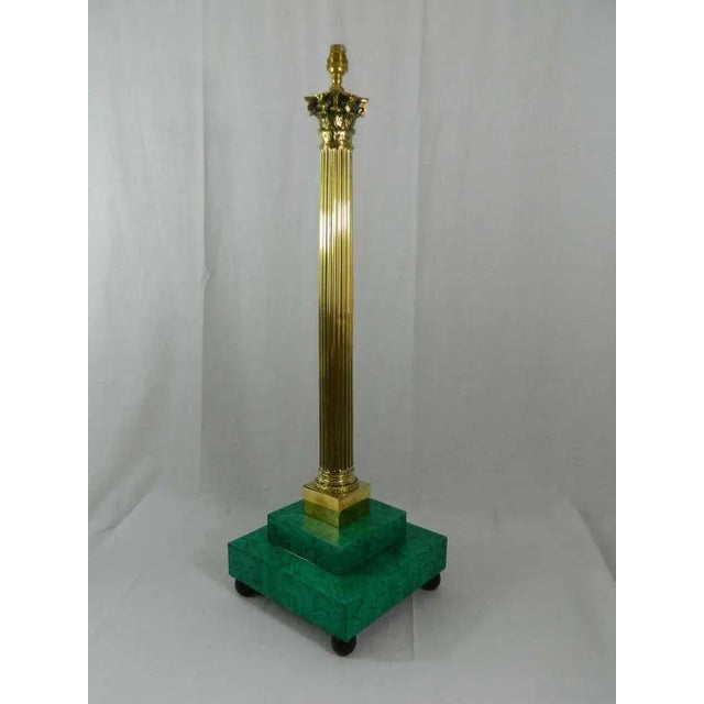 Brass Column Lamps With Faux Malakite Bases, 19th Century - a Pair For Sale - Image 9 of 10
