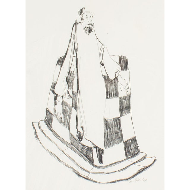A 1969 charcoal drawing by the American artist James L. Bruch (1942-2023). This work depicts a tall and slender man...