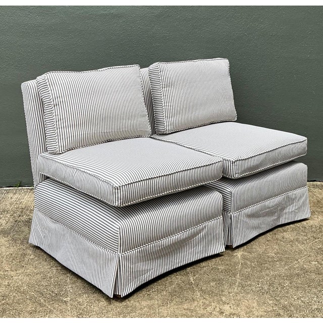 Vintage Ticking Stripe Slipper Chairs - Set of 2 For Sale In West Palm - Image 6 of 9
