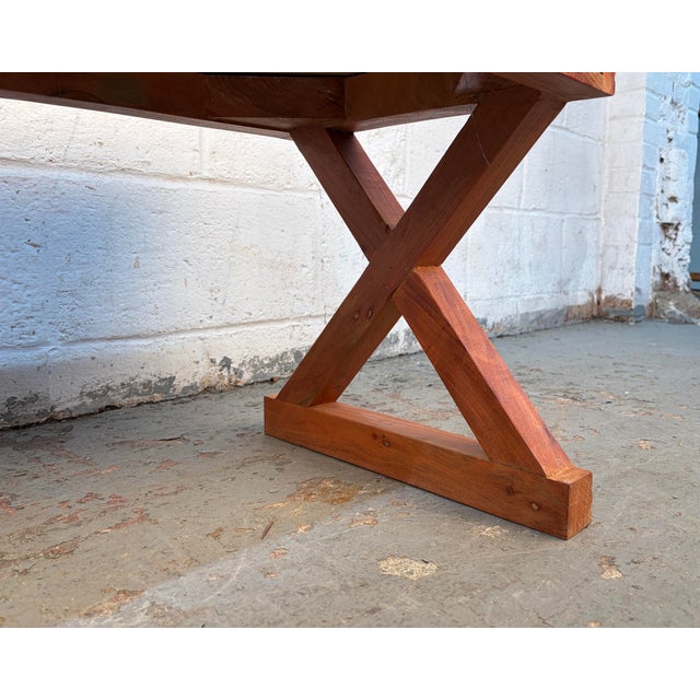 Black Vintage Style Southwestern Upholstered Boho X Bench For Sale - Image 8 of 12