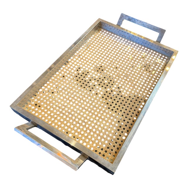 Italian Mid-Century Chrome and Vienna Cane Serving Tray, 1970s For Sale