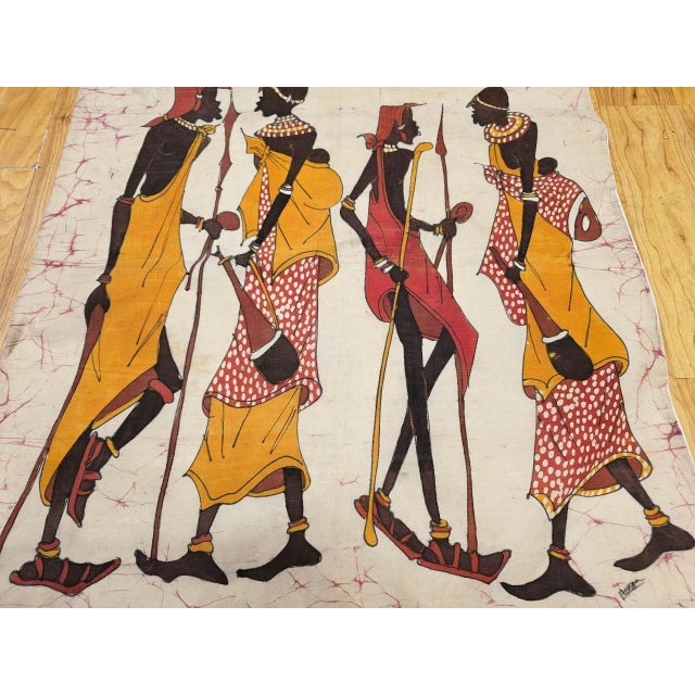 Light Yellow Vintage African Batik Wall Art, Hand Painted Textile Tapestry Wall Art For Sale - Image 8 of 12