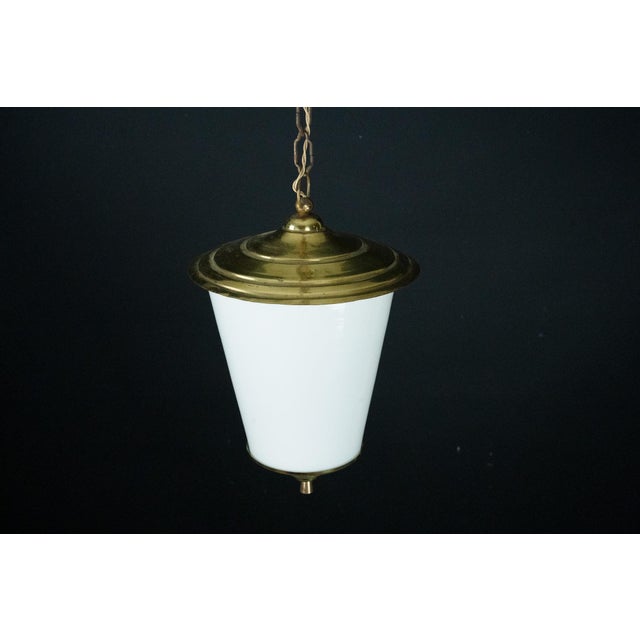 Mid-Century Modern Pendant Lamp in Brass and Lattimo Murano Glass, 1950s For Sale - Image 9 of 12