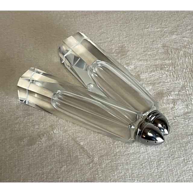 Metal 1950s Mid-Century Art Deco Tall Cut Crystal Glass Salt & Pepper Shakers- a Pair For Sale - Image 7 of 12