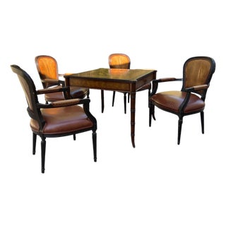 1990s Ethan Allen Faux Bamboo Game Table & Four Armchairs For Sale