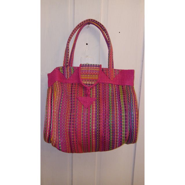 Contemporary African Hand-Woven Hot Pink Coiled Statement Handle Basket For Sale - Image 4 of 11