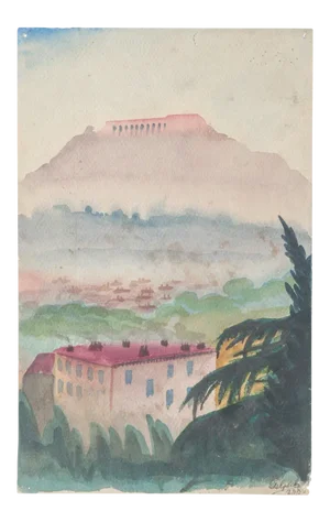 Athens: Vie of the Akropolis - Watercolor on Paper by Jean Delpech - 1937 1937