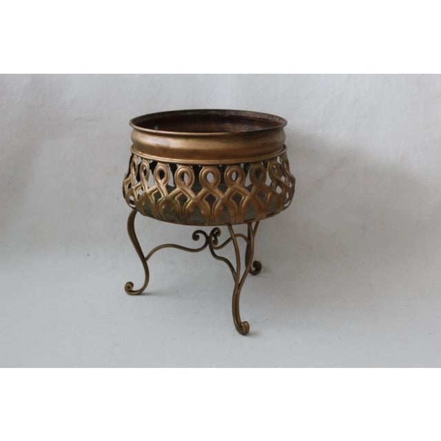 Copper Tripod Painted Plant Stand Mid Century Hollywood Regency For Sale - Image 8 of 8