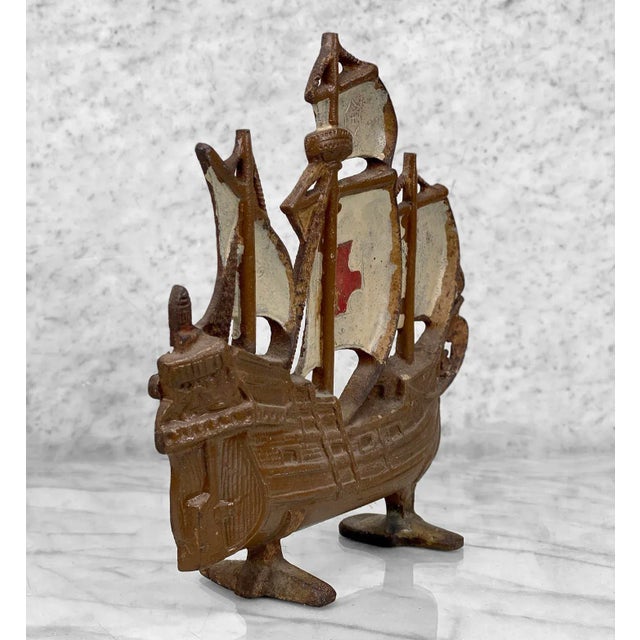 Antique Arts & Crafts Cast Iron Spanish Galleon Ship Doorstop For Sale - Image 4 of 9