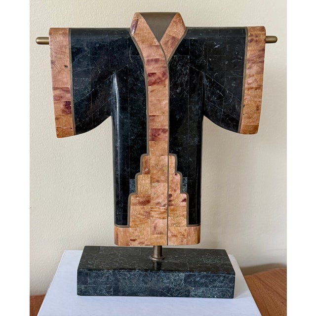 1980's Maitland-Smith Tessellated Stone Kimono With Inlaid Brass Banded Details For Sale - Image 10 of 10