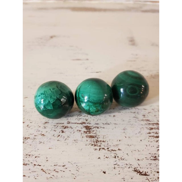 Malachite Carved & Polished Spherical Stones - Set of 3 For Sale - Image 9 of 9