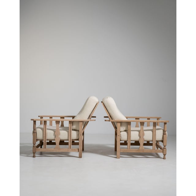 Pair of French Oak Reclining Armchairs with Bouclé Upholstery, Antique, France, Circa 1940 For Sale - Image 10 of 17