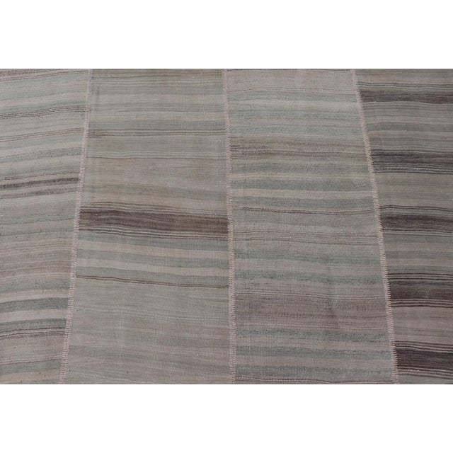 Mid 20th Century Vintage Turkish Kilim Rug in Soft Beige, Gray, and Faded Blue Striped 8'6 X 13'0 For Sale - Image 5 of 14
