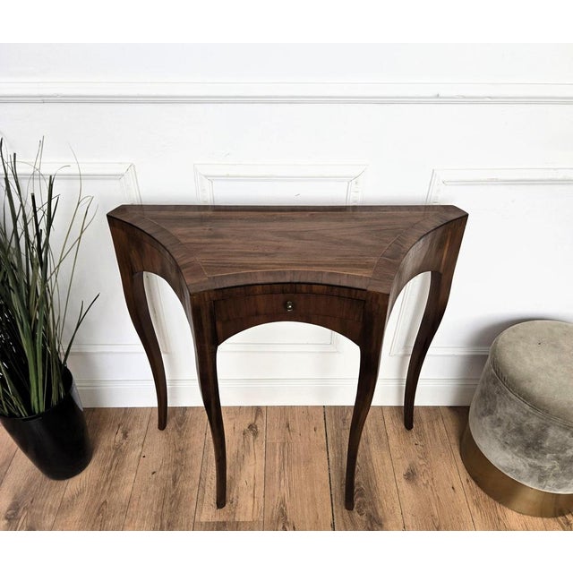 Mid-Century Modern Italian Wood Inlay Wall Console Table 1960s For Sale - Image 6 of 11