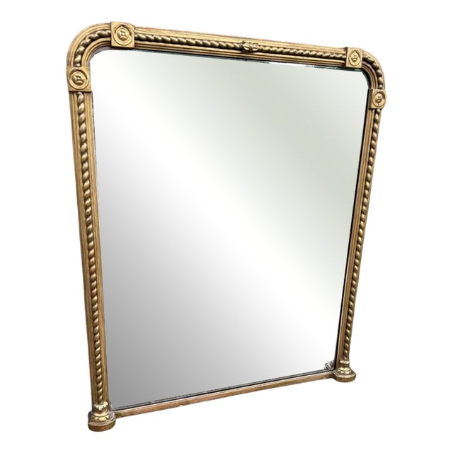 Large English 19th Century Arched Top Rope Twist Gilt Overmantle Mirror For Sale