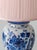 Blue and White Hand-Painted Floral Ginger Jar Table Lamps with Pink Silk Lampshades from Royal Delft, 1971, Set of 2 For Sale - Image 11 of 18