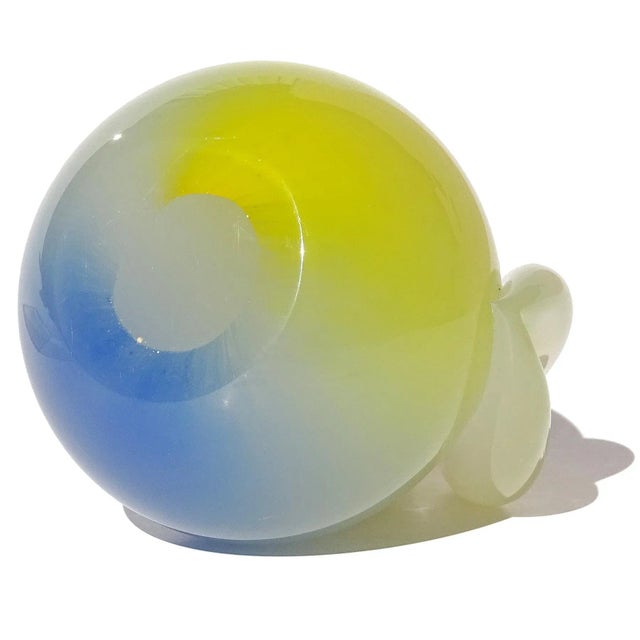 Murano Murano Seguso Vintage Opalescent Yellow Blue Italian Art Glass Pear Paperweight Figure Sculpture For Sale - Image 4 of 4