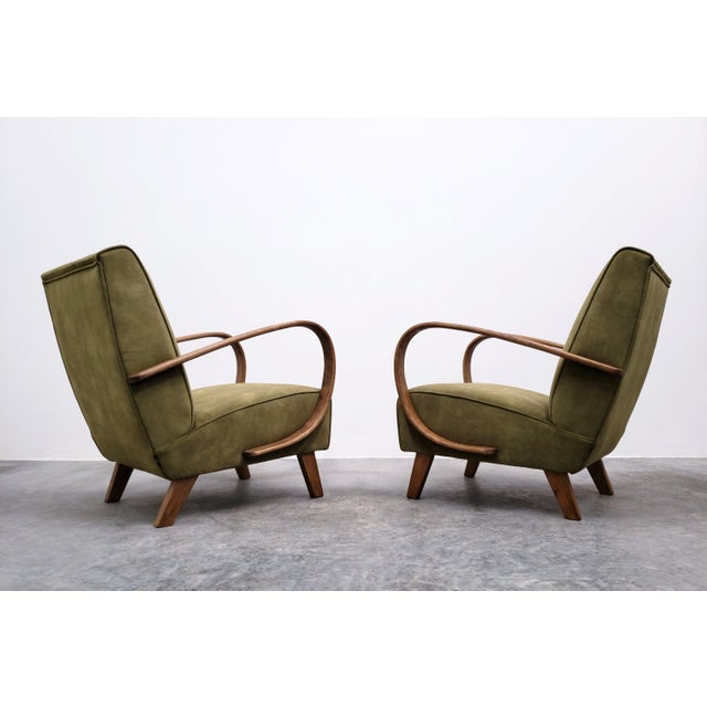 Forest Green Bentwood Armchair in Forest Green Velvet by Jindrich Halabala, 1930s For Sale - Image 8 of 12