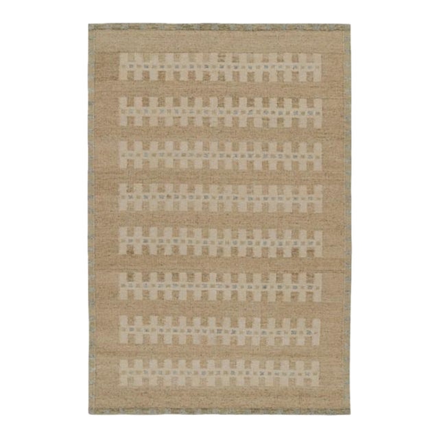 Rug & Kilim’s Scandinavian Style Kilim Rug in Beige With Geometric Patterns For Sale