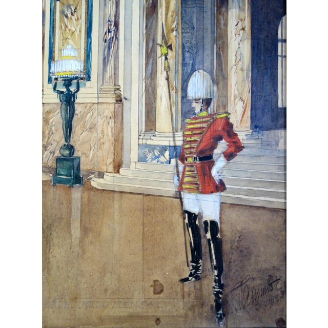 Original Gouache & Ink Architectural Masterwork of Vienna Hofburg Palace, 1910 For Sale - Image 4 of 12