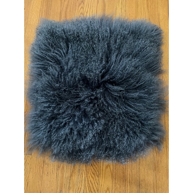 Serena & Lily Silverwood Blue Furry Pillow Cover 100% Tibetan Sheepskin with Cotton Velvet Back 20” x 20” Blue Vintage...