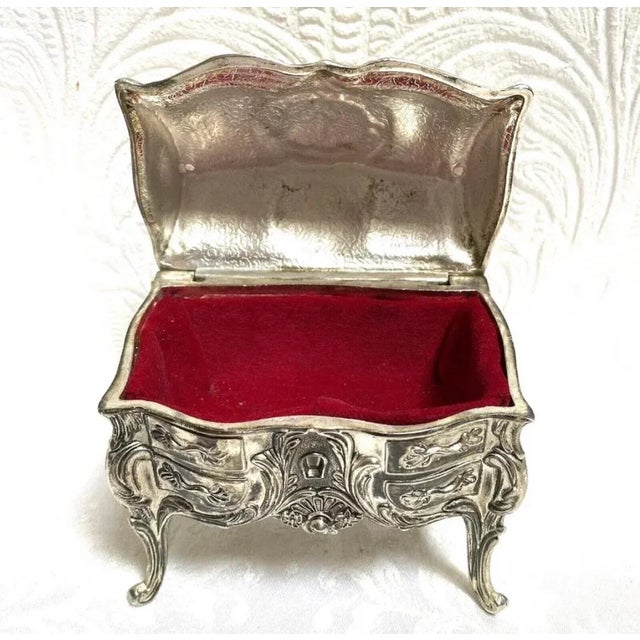 French 1940s Antique Silver French Desk Style Jewelry Box For Sale - Image 3 of 6