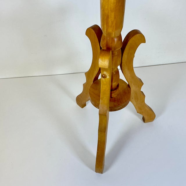 Camel Vintage Arts & Crafts Rustic Farmhouse Three-Leg Maple Drinks Table/Plant Stand. For Sale - Image 8 of 9