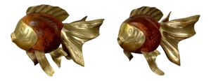 Wood and Brass Koi Fish Sculptures - a Pair
