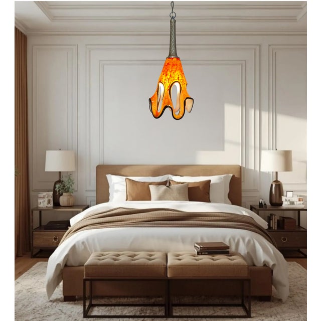Art GLass Abstract Orange Looped Pendant Light For Sale In New York - Image 6 of 18