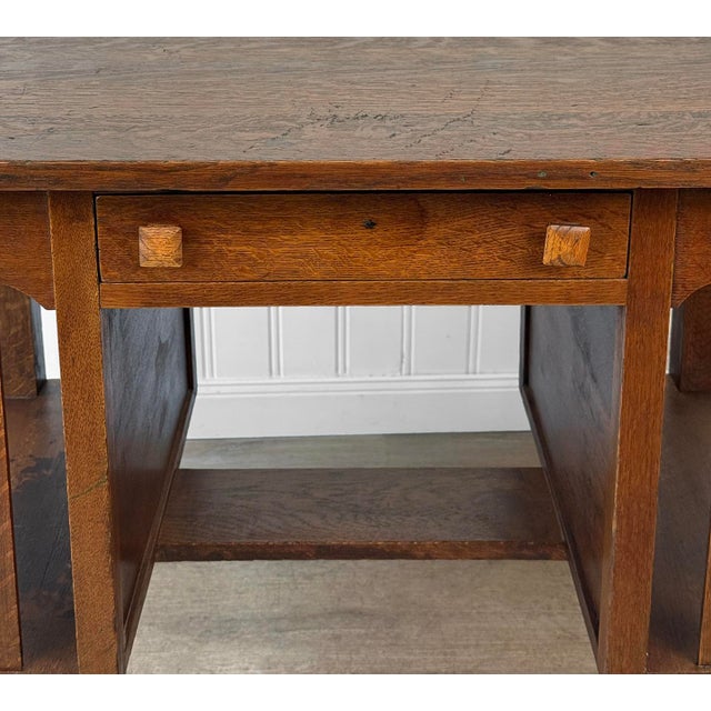 Antique Arts & Crafts Quartersawn Oak Partners Library Desk For Sale - Image 6 of 14