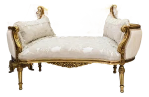 French Style Antique White Settee Gold Details