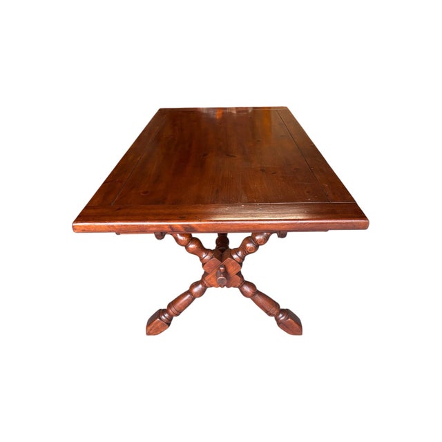 Rustic 1970s Solid Wood Trestle X Brace Leg Table For Sale - Image 3 of 12