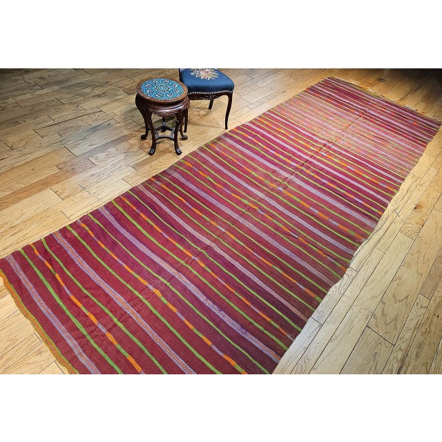 Vintage Oversized Handwoven Moroccan Kilim in Stripe Pattern in Lavender, Red, Green For Sale - Image 12 of 12