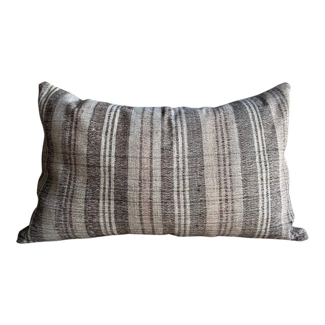 Vintage Turkish Hemp Rug Pillow 18" X 29" With Down Insert For Sale