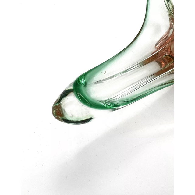 Vintage Chribiska Glassworks Pink & Green Sommerso Glass Bowl Josef Hospodka 15" For Sale - Image 4 of 6