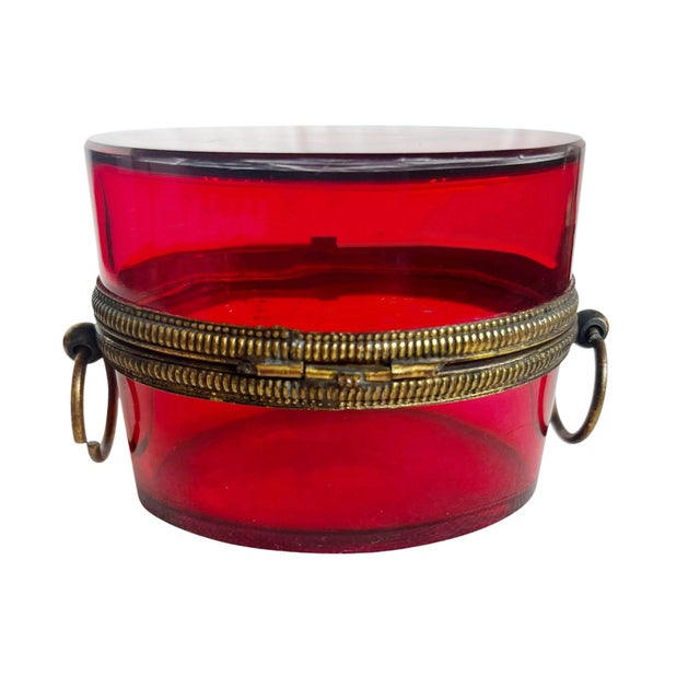 Metal French Ruby Glass Box, Circa 1880 For Sale - Image 7 of 9