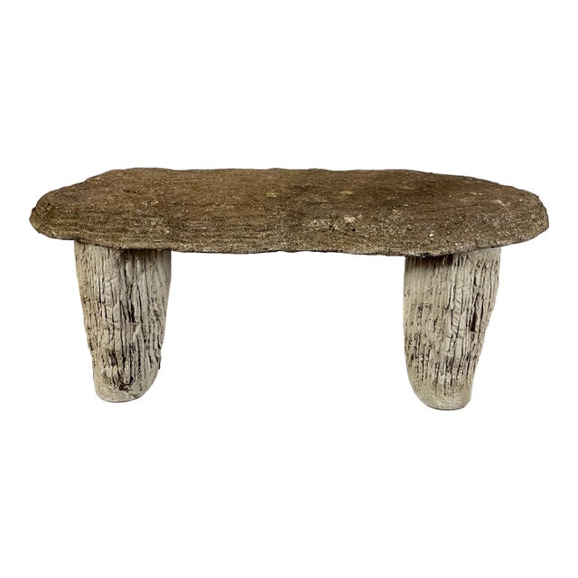 Vintage Faux Bois 3 Piece Cast Stone Adirondack Garden Bench For Sale