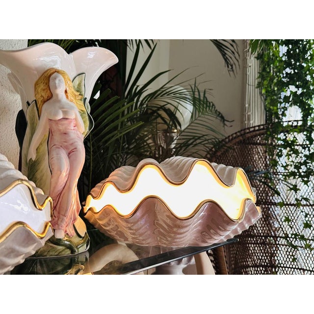 Pearly Glazed Ceramic Lamps in the shape of a Shell by Bon Día, 1960s, Set of 2 For Sale - Image 4 of 18