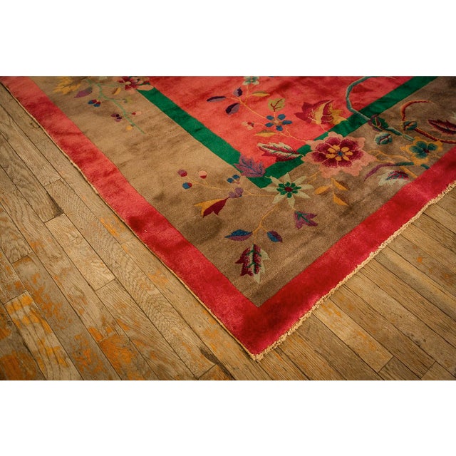 1920s Antique Pink Floral Open Field Modernist Knotted Wool Chinese Art Deco Rug For Sale In New York - Image 6 of 9